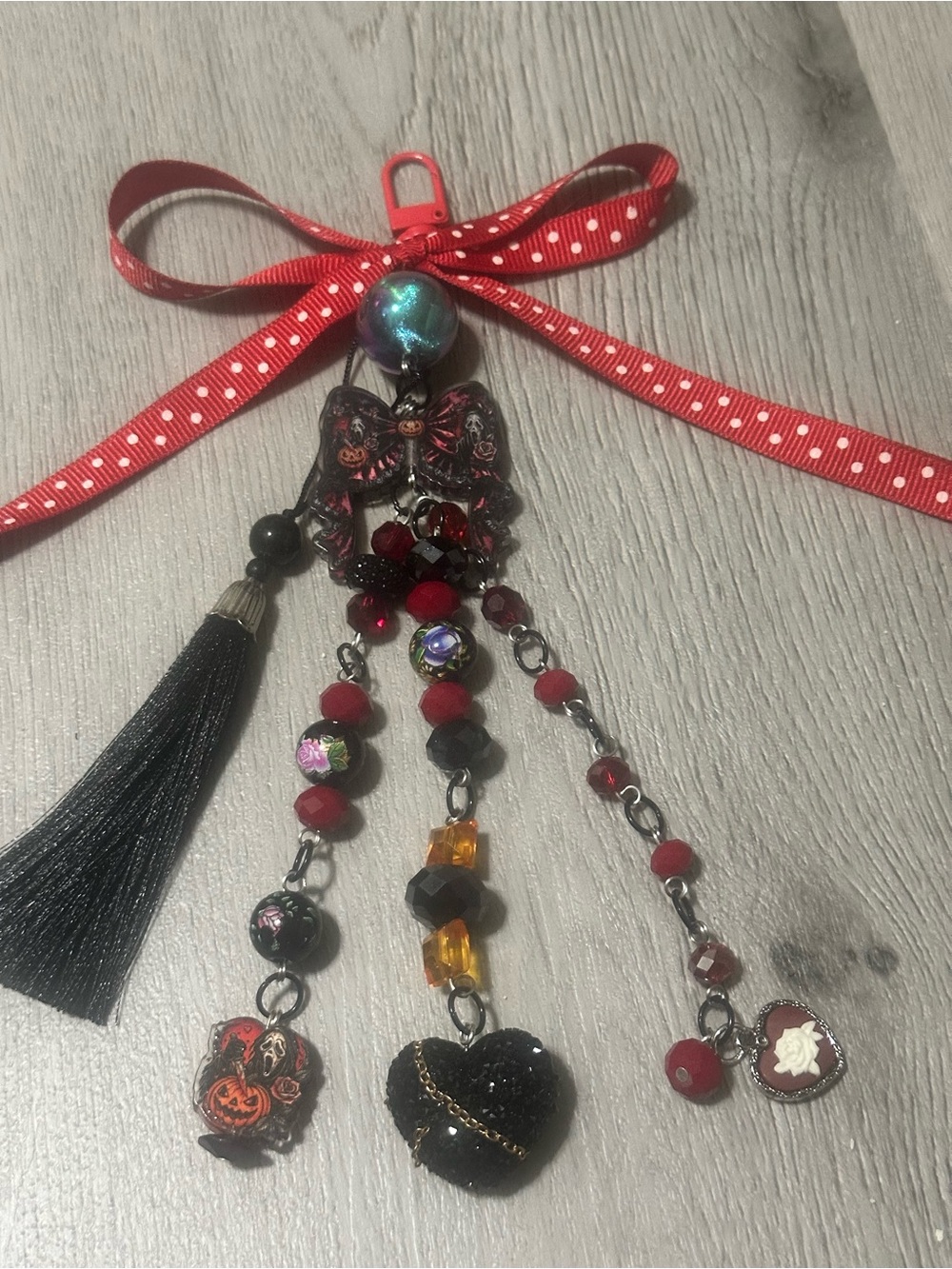 Red & Black Halloween Tassel Bag Charm